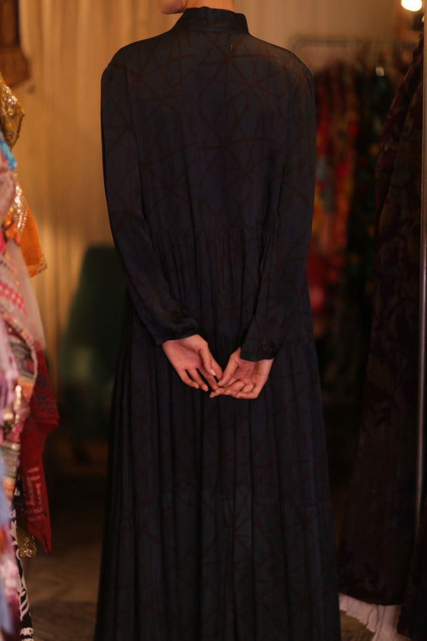 SILK MAXI BUTTONED DRESS LOA IRENA - sustainably made MOMO NEW YORK sustainable clothing, Boho Chic Dress slow fashion