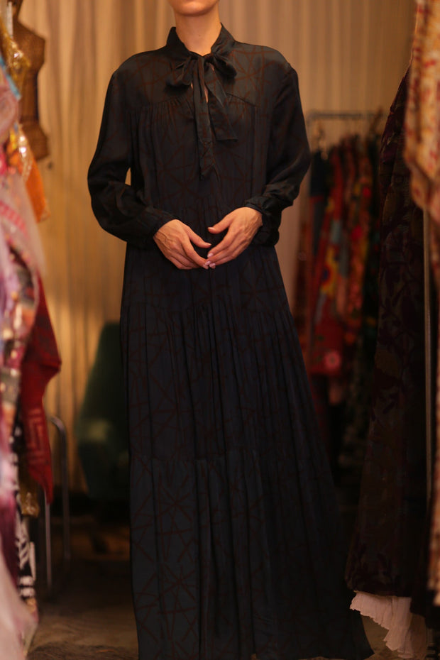 SILK MAXI BUTTONED DRESS LOA IRENA - sustainably made MOMO NEW YORK sustainable clothing, Boho Chic Dress slow fashion