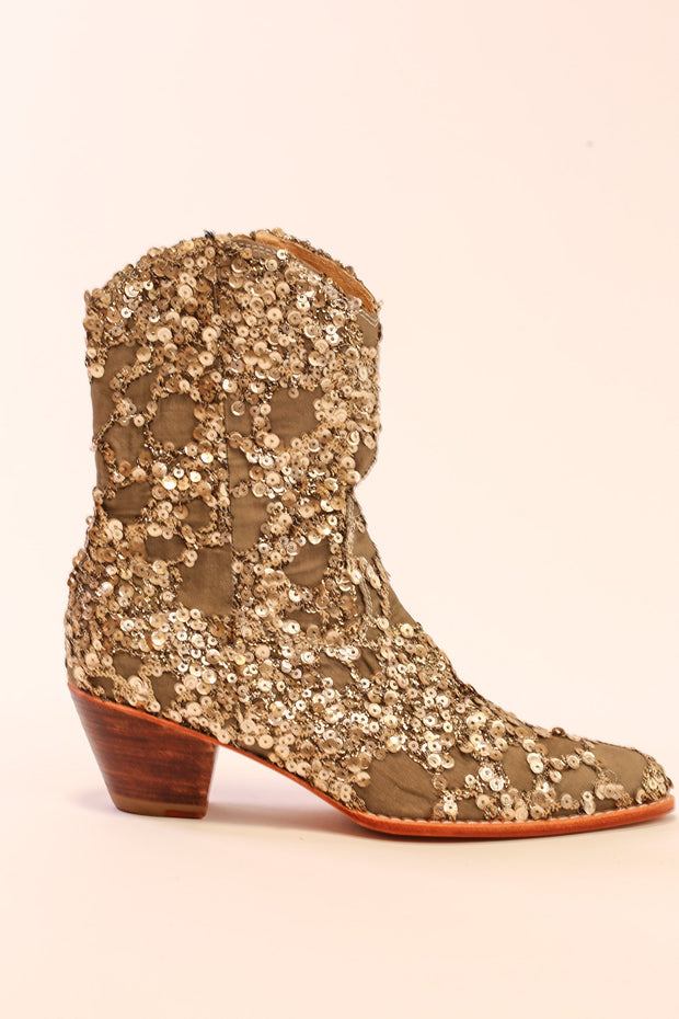 SILK SEQUIN EMBROIDERED BOOTS LOREN - sustainably made MOMO NEW YORK sustainable clothing, slow fashion