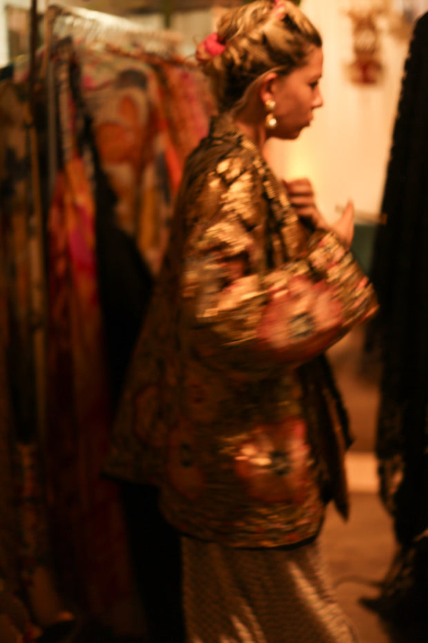 SILK SEQUIN EMBROIDERED KIMONO CECILIA - sustainably made MOMO NEW YORK sustainable clothing, slow fashion