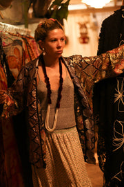 SILK SEQUIN EMBROIDERED KIMONO CECILIA - sustainably made MOMO NEW YORK sustainable clothing, slow fashion