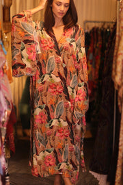 SILK WING KIMONO PINA FLORAL PINKY - sustainably made MOMO NEW YORK sustainable clothing, handmade slow fashion