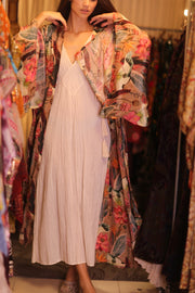 SILK WING KIMONO PINA FLORAL PINKY - sustainably made MOMO NEW YORK sustainable clothing, handmade slow fashion