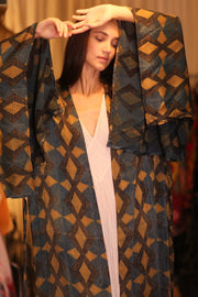 SILK WING KIMONO PINA GOLDEN QUADRANGLE - sustainably made MOMO NEW YORK sustainable clothing, handmade slow fashion