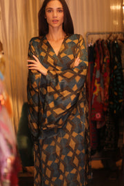 SILK WING KIMONO PINA GOLDEN QUADRANGLE - sustainably made MOMO NEW YORK sustainable clothing, handmade slow fashion