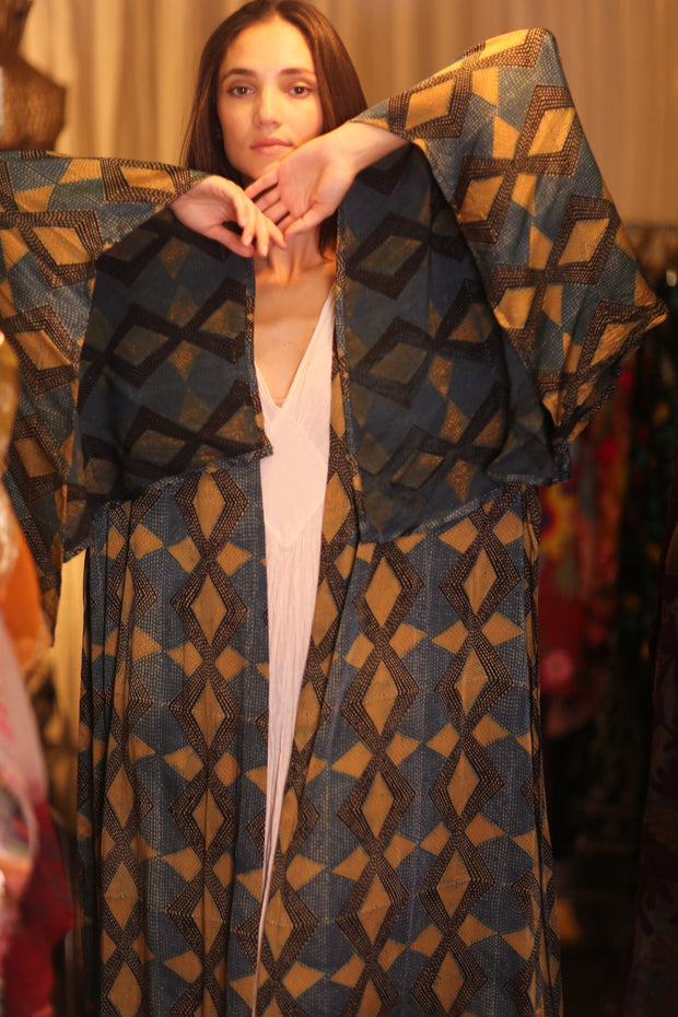SILK WING KIMONO PINA GOLDEN QUADRANGLE - sustainably made MOMO NEW YORK sustainable clothing, handmade slow fashion