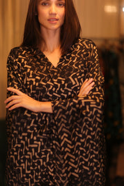 SILK WING KIMONO PINA SILK BROWN GRID - sustainably made MOMO NEW YORK sustainable clothing, handmade slow fashion