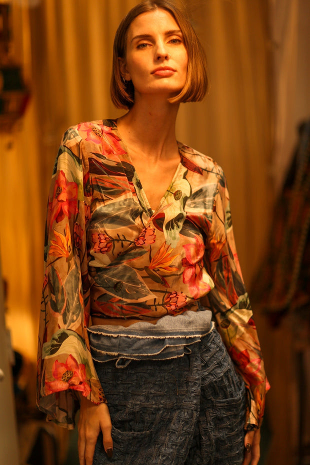 SILK WRAP TOP AURELIA LOTUS - sustainably made MOMO NEW YORK sustainable clothing, new slow fashion