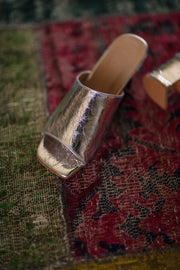 SILVER CRACKED METALLIC HEELED MULES PERRY - sustainably made MOMO NEW YORK sustainable clothing, slow fashion