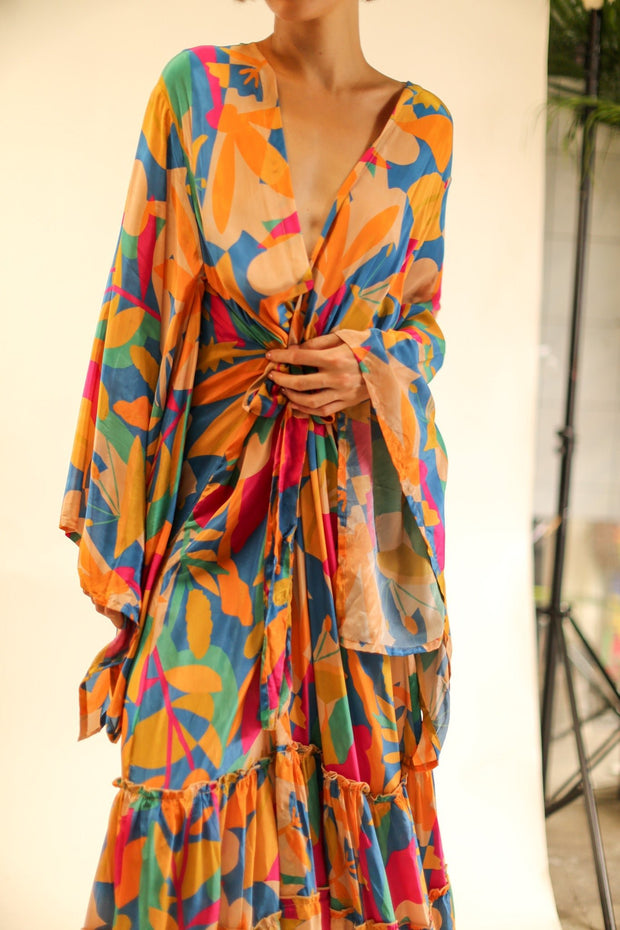 XL HAND BLOCK SILK KIMONO TYLET - sustainably made MOMO NEW YORK sustainable clothing, Kimono slow fashion