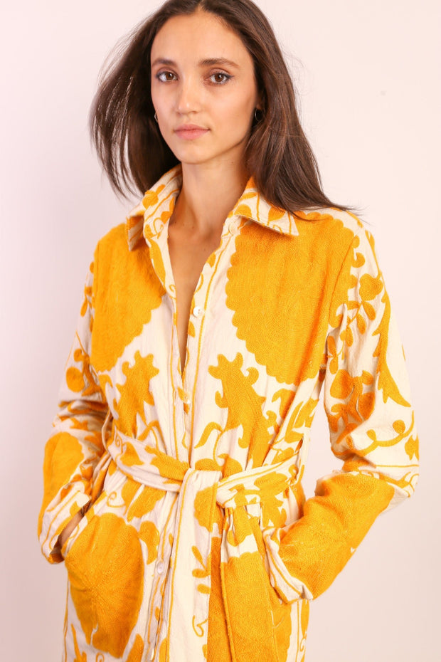 YELLOW SUZANI COAT ANINO - sustainably made MOMO NEW YORK sustainable clothing, Coat slow fashion