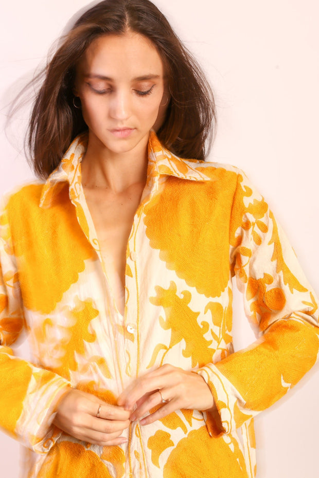 YELLOW SUZANI COAT ANINO - sustainably made MOMO NEW YORK sustainable clothing, Coat slow fashion