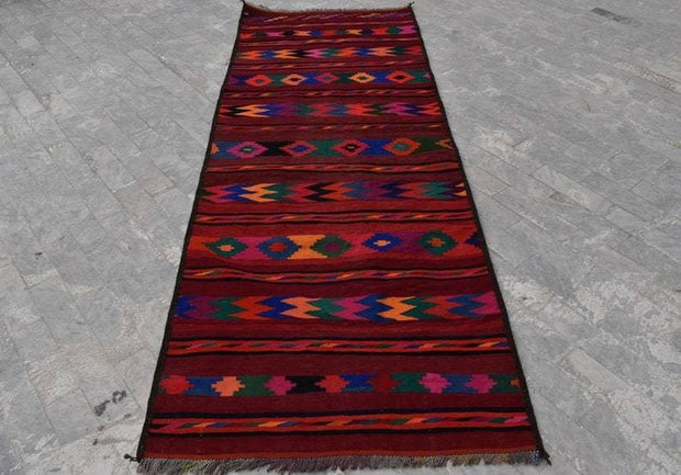 9.0 x 3.4 Ft, Gorgeous vintage handmade afghan Hallway long kilim runner rug, Tribal rug runner, Vintage rug, Turkmen rug, Afghan runner - sustainably made MOMO NEW YORK sustainable clothing, rug slow fashion