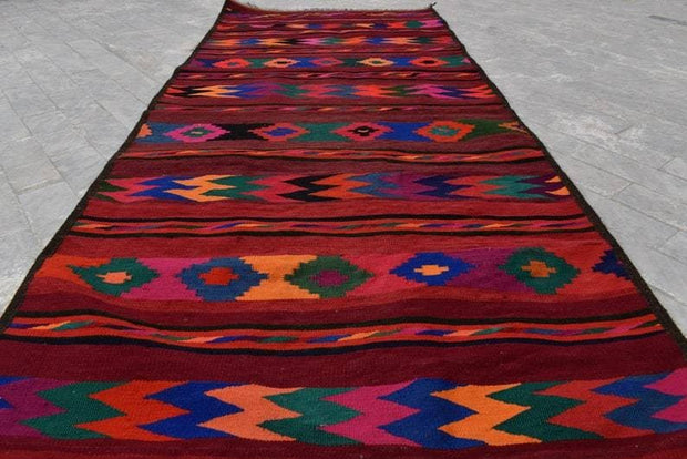 9.0 x 3.4 Ft, Gorgeous vintage handmade afghan Hallway long kilim runner rug, Tribal rug runner, Vintage rug, Turkmen rug, Afghan runner - sustainably made MOMO NEW YORK sustainable clothing, rug slow fashion