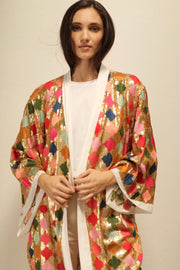 ARGUS GLO CHIFFON SILK SEQUIN EMBROIDERED KIMONO - sustainably made MOMO NEW YORK sustainable clothing, Embroidered Kimono slow fashion