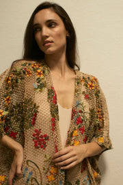 ARISTAEUS HONEY COTTON EMBROIDERED FLOWERS KIMONO - sustainably made MOMO NEW YORK sustainable clothing, Embroidered Kimono slow fashion