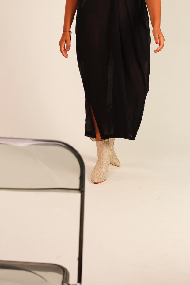BLACK COTTON HOODIE DRESS SHARA - sustainably made MOMO NEW YORK sustainable clothing, Kimono slow fashion