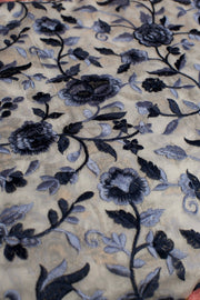 BLUE FLOWER EMBROIDERED SILK B32-8 - sustainably made MOMO NEW YORK sustainable clothing, fabric slow fashion