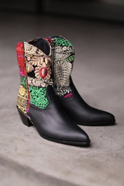 BOOTS BENNY EMBROIDERED PATCHWORK / LEATHER - sustainably made MOMO NEW YORK sustainable clothing, slow fashion