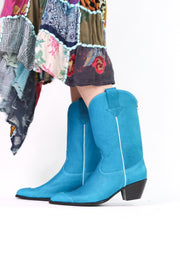 CLEAN TURQUOISE COWBOY BOOTS CARLEY - sustainably made MOMO NEW YORK sustainable clothing, boots slow fashion