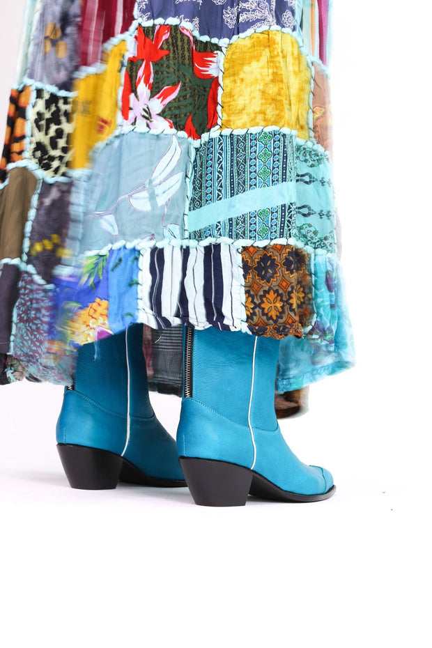 CLEAN TURQUOISE COWBOY BOOTS CARLEY - sustainably made MOMO NEW YORK sustainable clothing, boots slow fashion