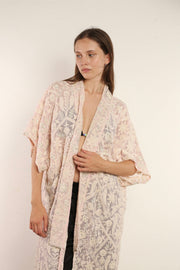 CLEMATIS LIGHT PINK LACE KIMONO - sustainably made MOMO NEW YORK sustainable clothing, Embroidered Kimono slow fashion