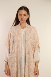 CLEMATIS LIGHT PINK LACE KIMONO - sustainably made MOMO NEW YORK sustainable clothing, Embroidered Kimono slow fashion