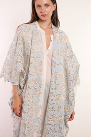 COTTTON LACE LIGHT BLUE FLOWER KIMONO - sustainably made MOMO NEW YORK sustainable clothing, kimono slow fashion