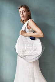 CROCHET ACE BAG - Blue/White - sustainably made MOMO NEW YORK sustainable clothing, crochet slow fashion