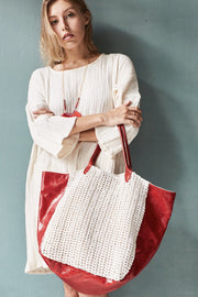 CROCHET ACE BAG - Red/White - sustainably made MOMO NEW YORK sustainable clothing, crochet slow fashion