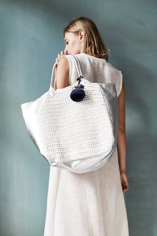CROCHET ACE BAG - Silver/White - sustainably made MOMO NEW YORK sustainable clothing, crochet slow fashion