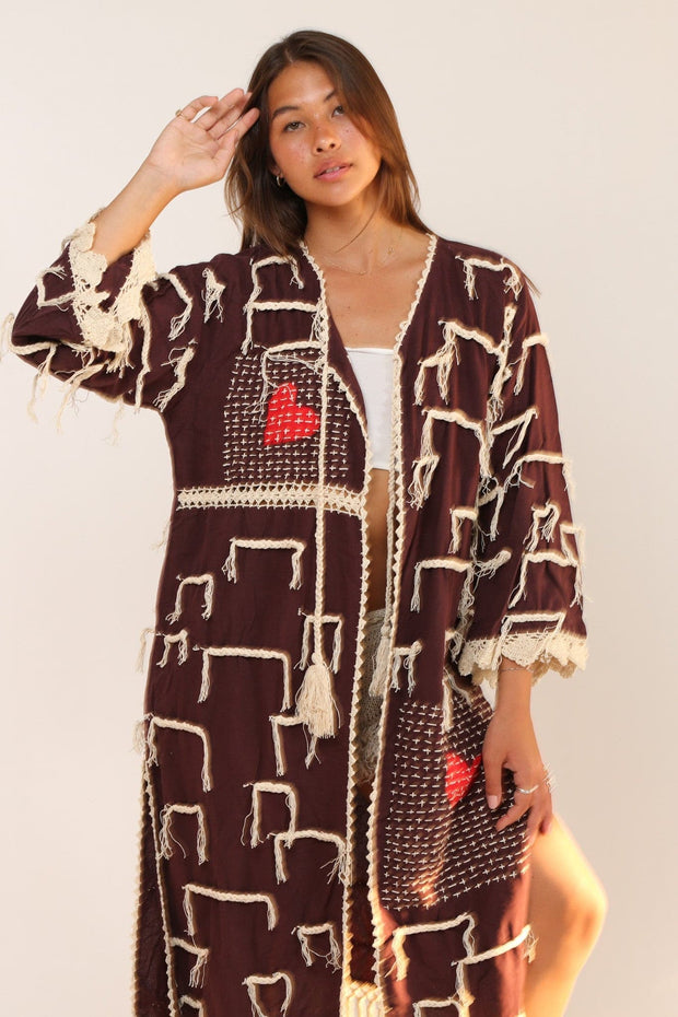 CROCHET FRINGE KIMONO DUSTER AMELIA - sustainably made MOMO NEW YORK sustainable clothing, crochet slow fashion