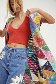 CROCHET KAFTAN KIMONO SASHA - sustainably made MOMO NEW YORK sustainable clothing, crochet slow fashion