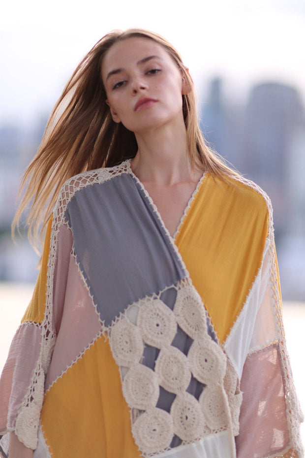 CROCHET KIMONO DUSTER SUNNY - sustainably made MOMO NEW YORK sustainable clothing, crochet slow fashion