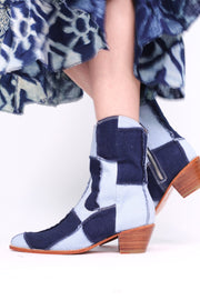 DENIM PATCHWORK BOOTS ANNIKA - sustainably made MOMO NEW YORK sustainable clothing, boots slow fashion