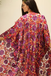 DIONYSUS FLOWER LACE KIMONO - sustainably made MOMO NEW YORK sustainable clothing, Embroidered Kimono slow fashion