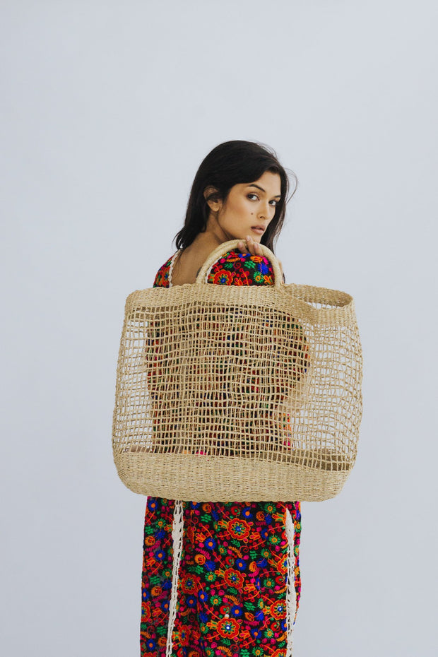 EMBROIDERED BASKET SHOPPER SHOPPING TOTE BAG - sustainably made MOMO NEW YORK sustainable clothing, preorder slow fashion
