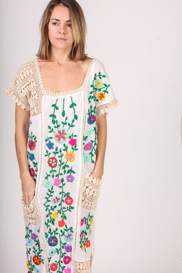 EMBROIDERED DRESS ISABELLE - sustainably made MOMO NEW YORK sustainable clothing, kaftan slow fashion