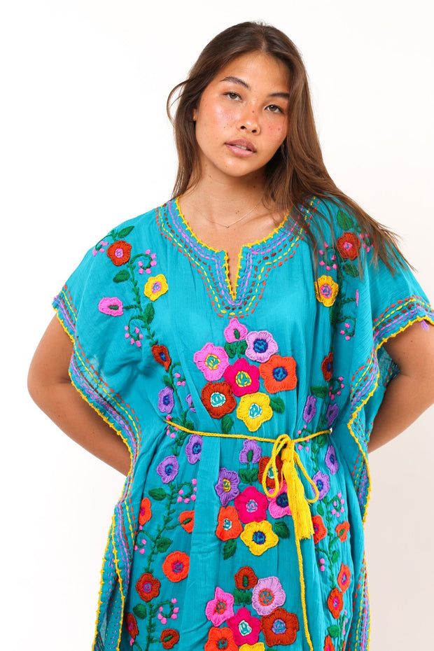 EMBROIDERED DRESS PHOEBE - sustainably made MOMO NEW YORK sustainable clothing, kaftan slow fashion