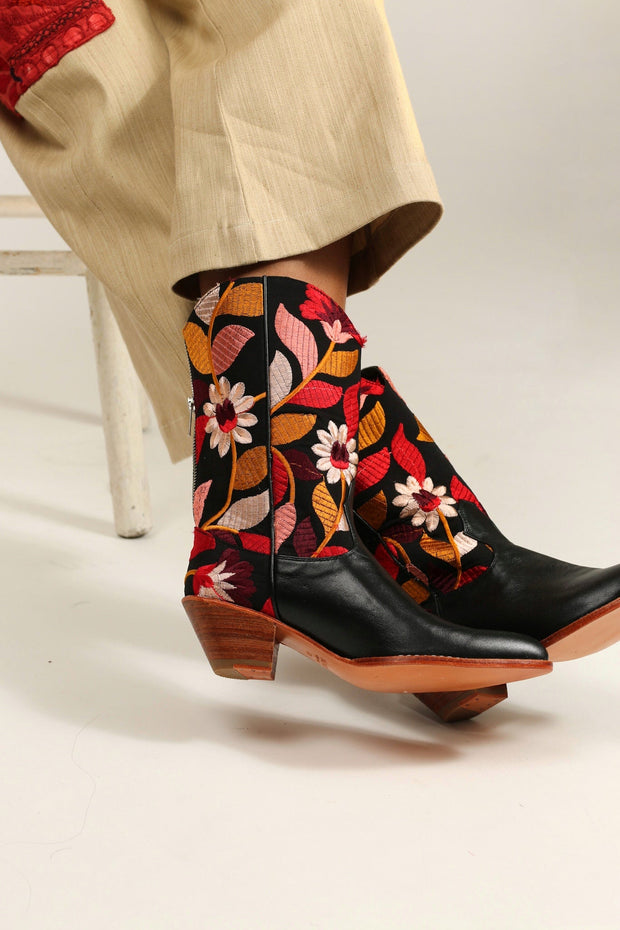EMBROIDERED FLOWER WESTERN BOOTS X ANTHROPOLOGIE - sustainably made MOMO NEW YORK sustainable clothing, boots slow fashion