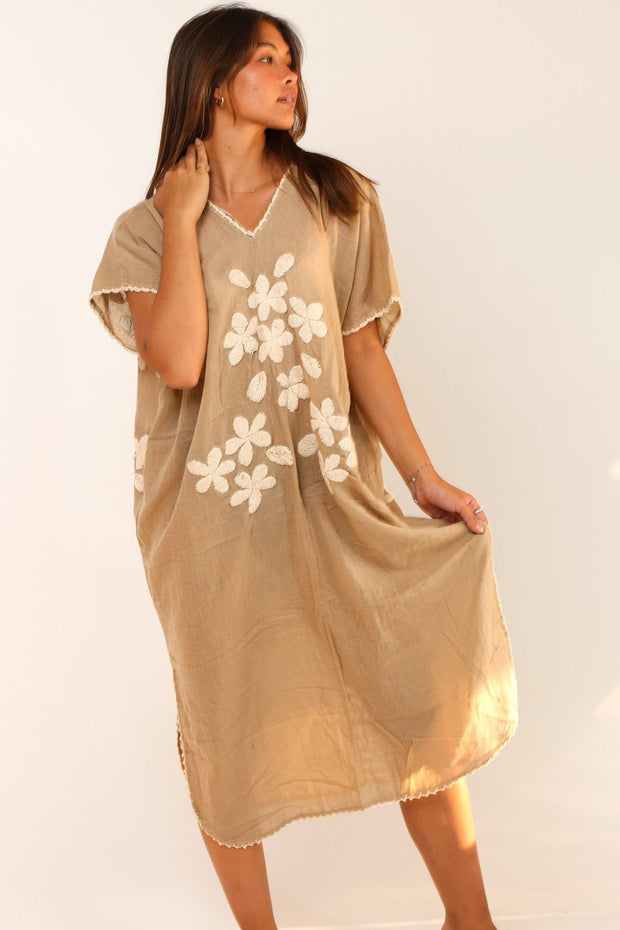 EMBROIDERED KAFTAN ALEXANDRA - sustainably made MOMO NEW YORK sustainable clothing, kaftan slow fashion