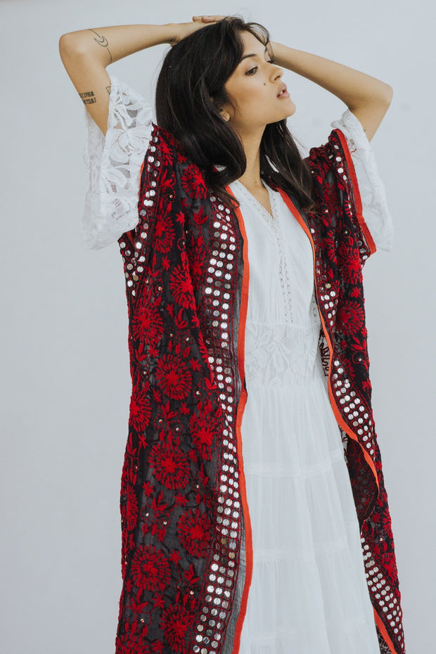 EMBROIDERED KAFTAN PILAR - sustainably made MOMO NEW YORK sustainable clothing, Kimono slow fashion