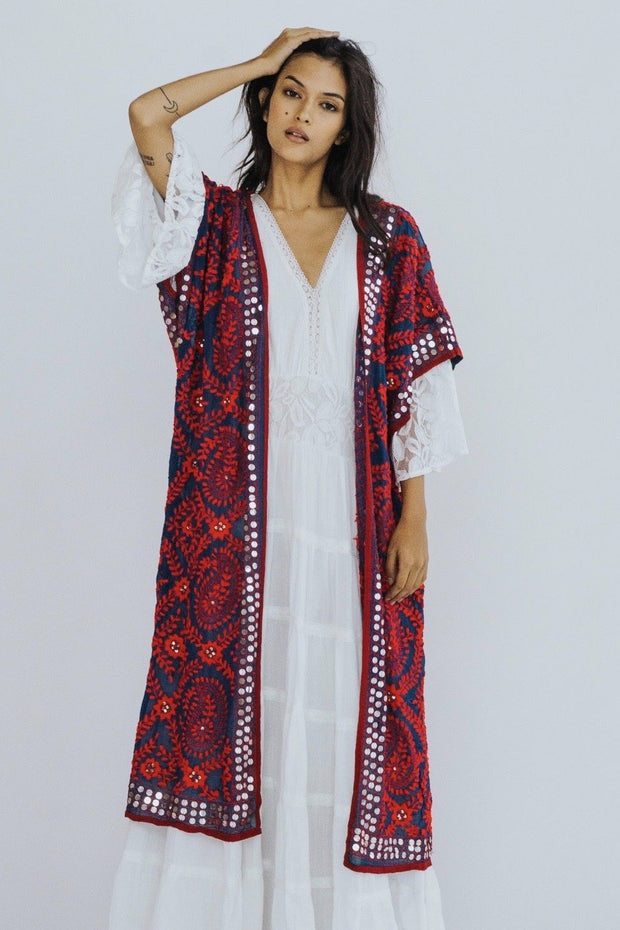 EMBROIDERED KAFTAN PILAR - sustainably made MOMO NEW YORK sustainable clothing, Kimono slow fashion