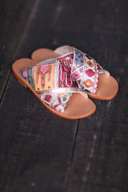 EMBROIDERED LEATHER SLIP ON SANDALS TRIBECA - sustainably made MOMO NEW YORK sustainable clothing, sandals slow fashion