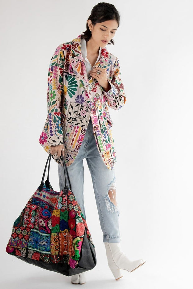 Embroidered Patchwork Bag Damia - sustainably made MOMO NEW YORK sustainable clothing, samplesale1022 slow fashion