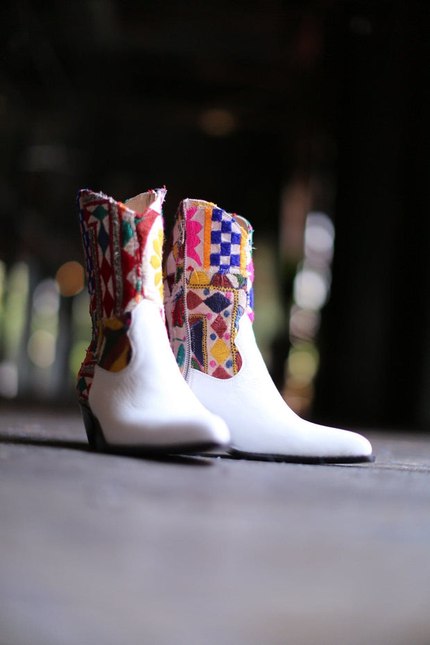 EMBROIDERED PATCHWORK BOOTS GIVA - sustainably made MOMO NEW YORK sustainable clothing, ankle boots slow fashion