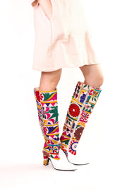 EMBROIDERED PATCHWORK TALL BOOTS SENREVE - sustainably made MOMO NEW YORK sustainable clothing, boots slow fashion
