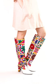 EMBROIDERED PATCHWORK TALL BOOTS SENREVE - sustainably made MOMO NEW YORK sustainable clothing, boots slow fashion