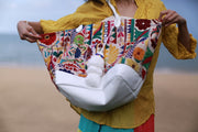 EMBROIDERED PATCHWORK SHOPPER BAG LUNA - sustainably made MOMO NEW YORK sustainable clothing, samplesale1022 slow fashion