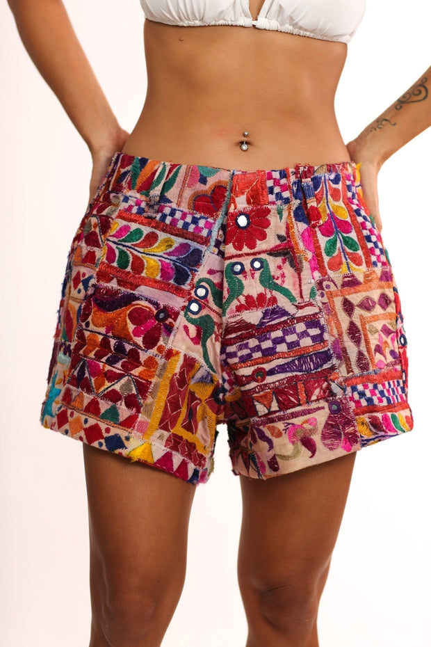 EMBROIDERED PATCHWORK SHORTS RAYA - sustainably made MOMO NEW YORK sustainable clothing, pants slow fashion